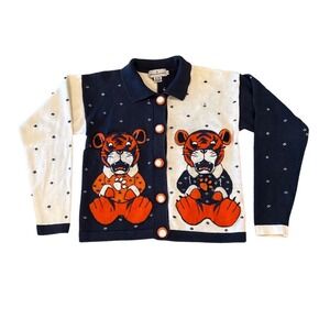 Vintage Clemson Tigers Novelty Cardigan Sweater Castles Sport Bear Tiger Knit M